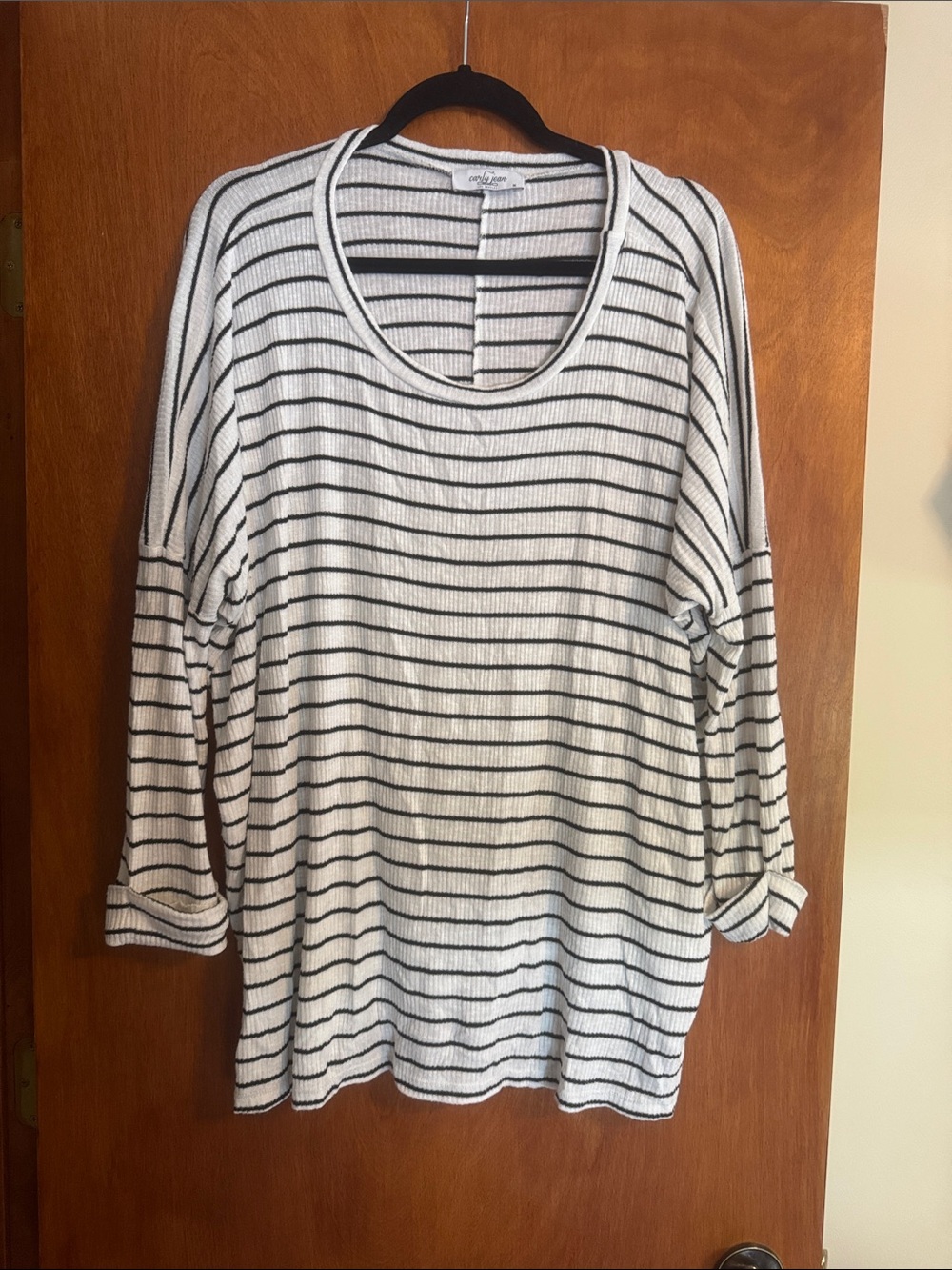 Lightweight oversized White and Black Striped Women's Top - Relaxed Fit